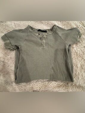 Basics Olive Green Scoop-Neck Waffle Henley One-Piece